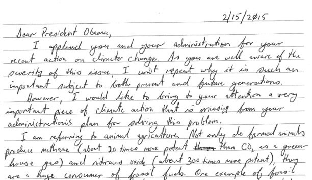 Excerpt from letter to Obama